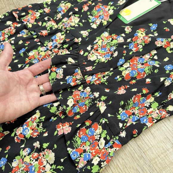 Boden Dress Wild Cluster 12UK 8USCrew Neck Knee Length Floral Black Long Sleeve - Picture 2 of 12